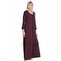 Front open abaya with frills on panels and sleeves- Maroon Front open abaya with frills on panels and sleeves- Maroon